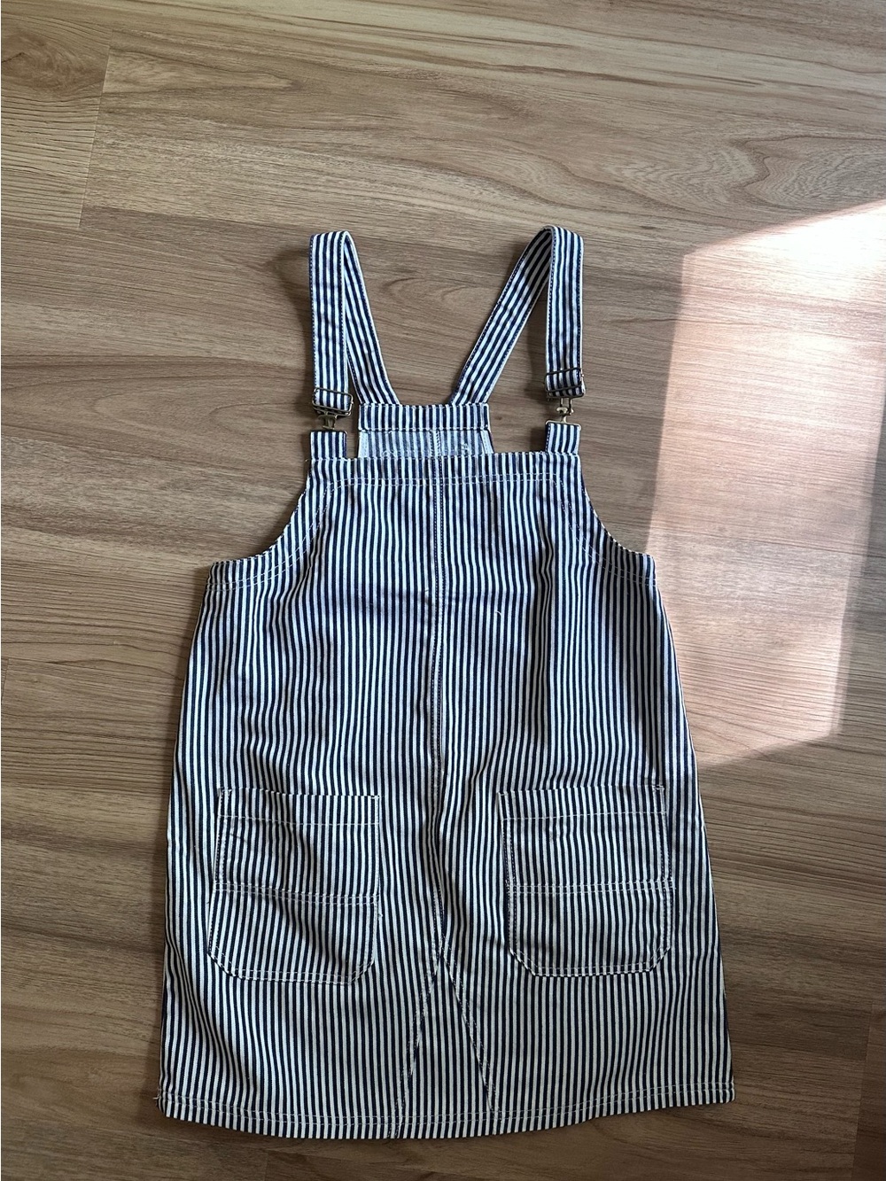 Striped Overall Dress - Navy and White